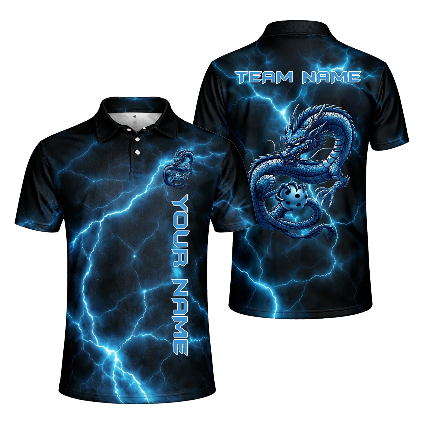 Custom Dragon Pickleball Polo Shirt Lightning Personalized Name Team Polo Unisex Performance Shirt