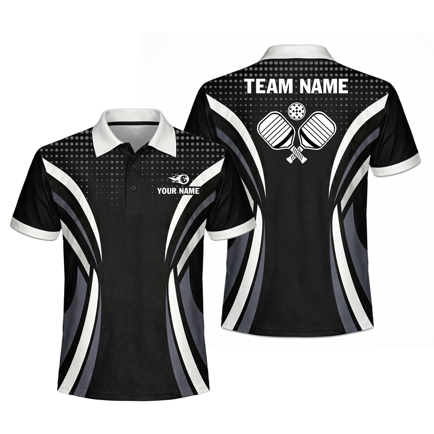 Custom Pickleball Polo Shirt Personalized Name Team Jersey Black White Performance Shirt Unisex