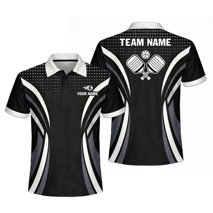 Custom Pickleball Polo Shirt Personalized Name Team Jersey Black White Performance Shirt Unisex