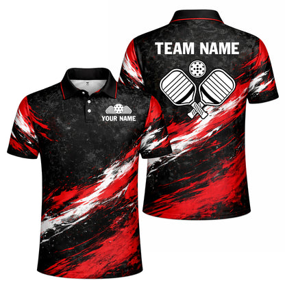 Pickleball Polo Shirt Custom Name Team Pickleball Shirt Red Black Sport Performance Polo