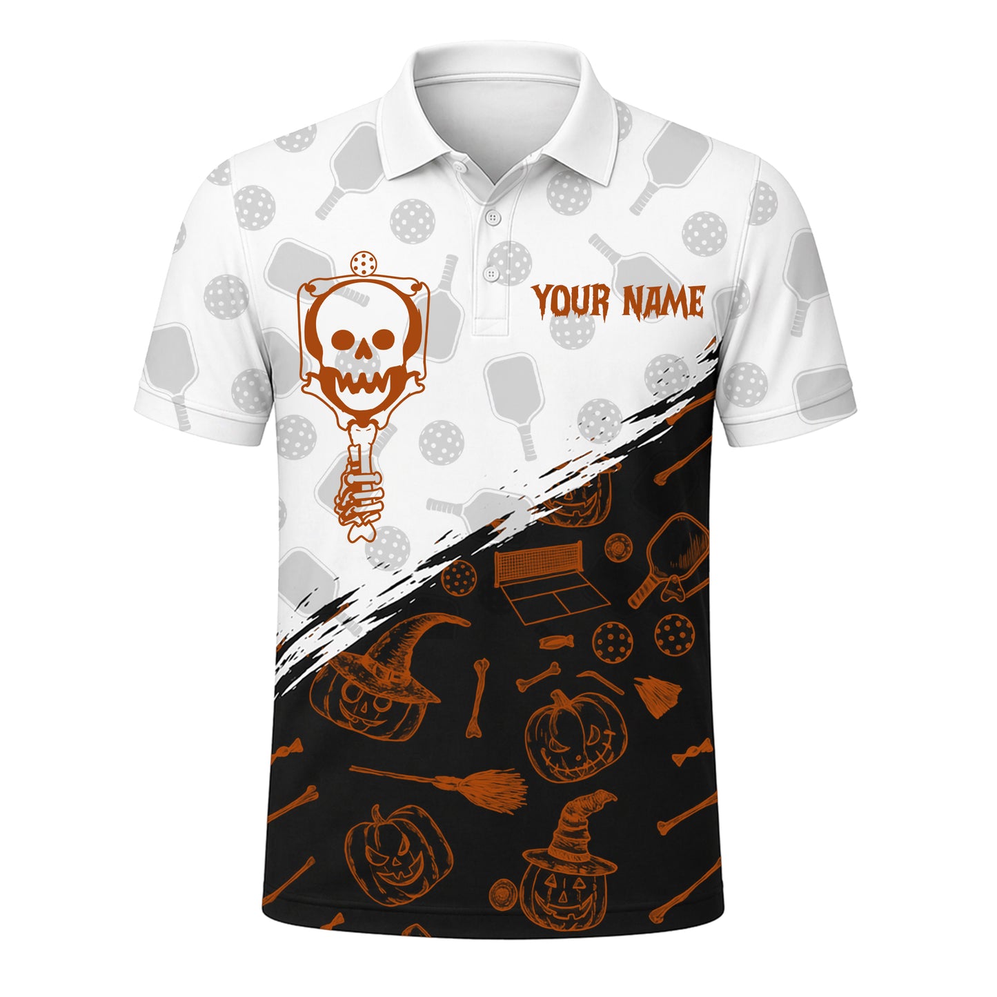 Skeleton Pumpkin Pickleball Custom Name Team Polo