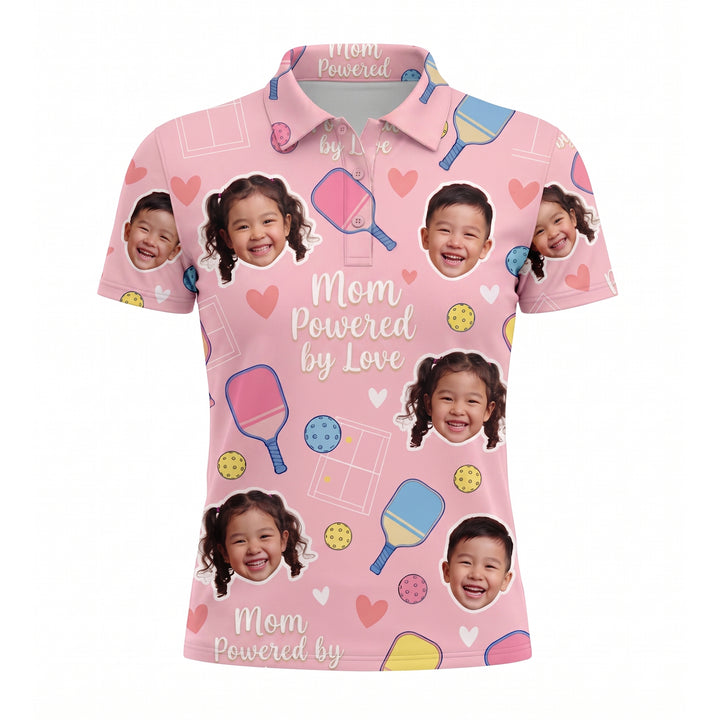 Mom Powered by Love Pickleball Custom Photo Polo Pink