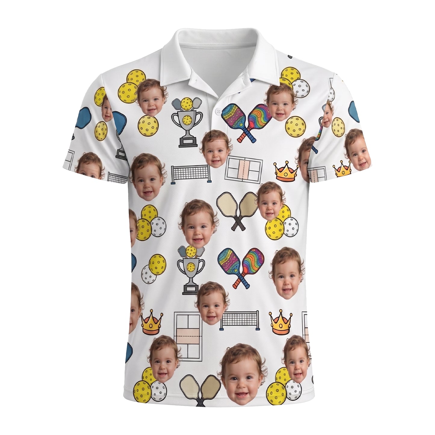 Custom Photo Pickleball Polo Shirt Men Funny Face