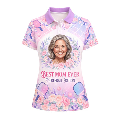 Custom Pickleball Polo Shirt Best Mom Ever Floral Paddle