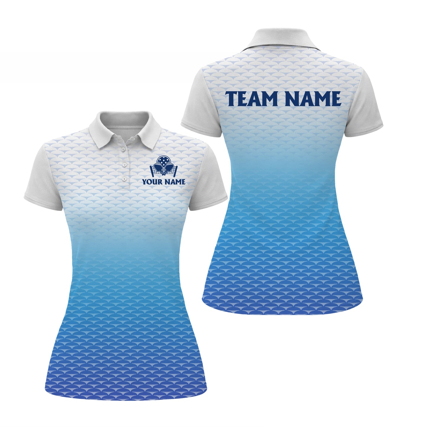 Women s Pickleball Polo Shirt Gradient Blue Pattern Custom Name Team Shirt Breathable Performance