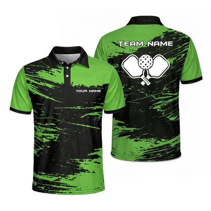 Custom Name Pickleball Polo Shirt Green Black Performance Team Jersey Unisex
