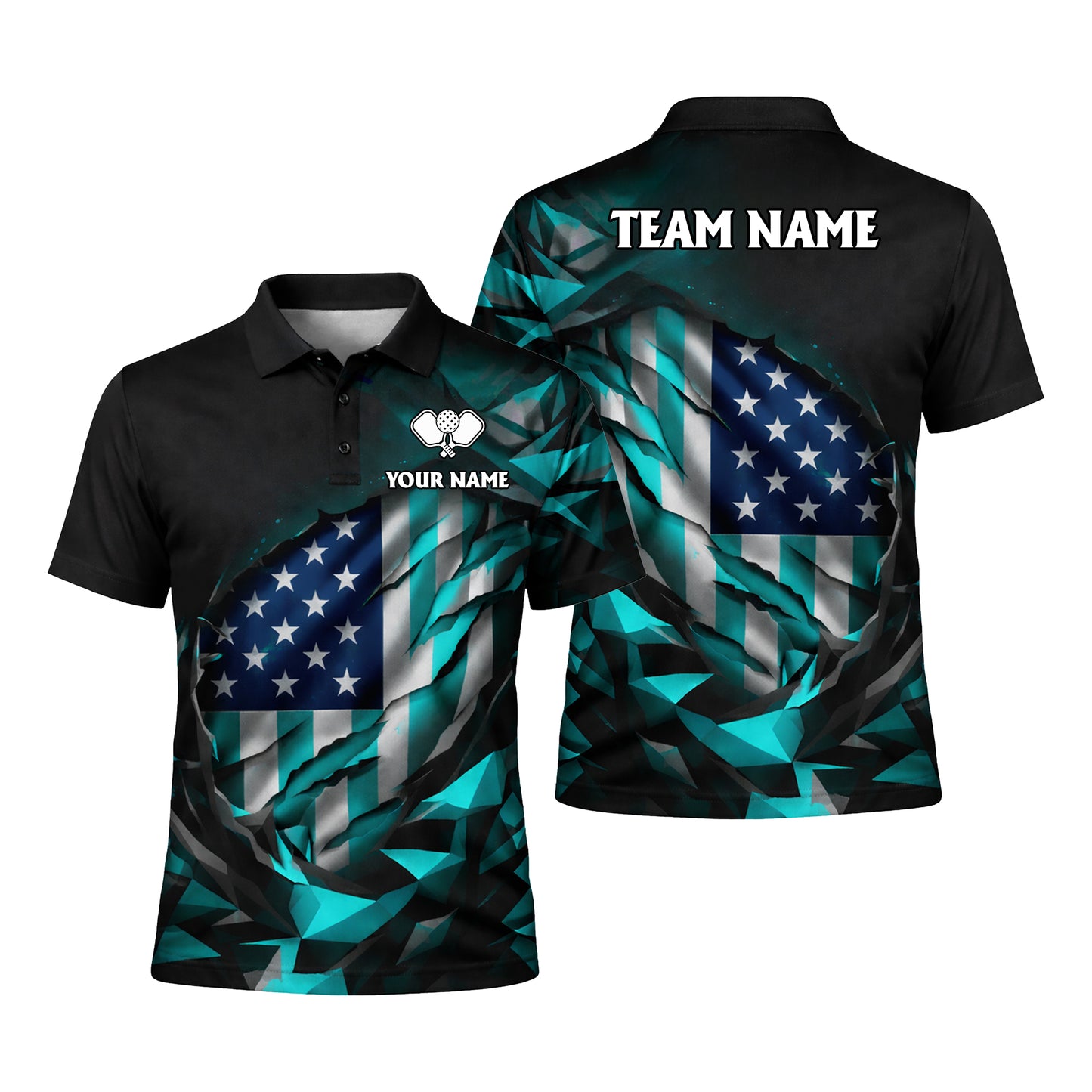Personalized Pickleball Polo Shirt USA Flag Style Custom Name Team Shirt Breathable Performance Top