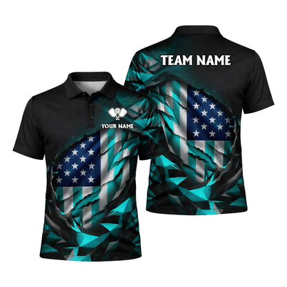 Personalized Pickleball Polo Shirt USA Flag Style Custom Name Team Shirt Breathable Performance Top