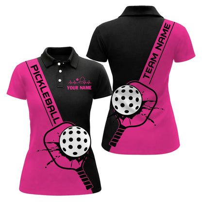 Personalized Pickleball Polo Shirt Women Pink Black Sport Shirt Custom Name Breathable Performance Top
