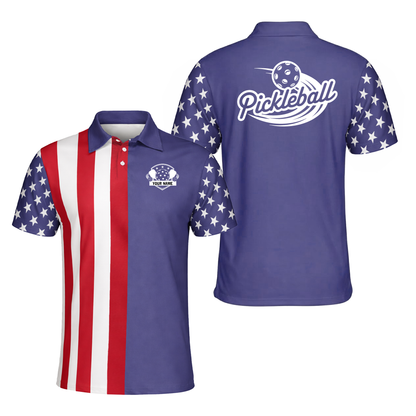 Patriotic Pickleball Polo Shirt Custom Name USA Flag Performance Short Sleeve Unisex