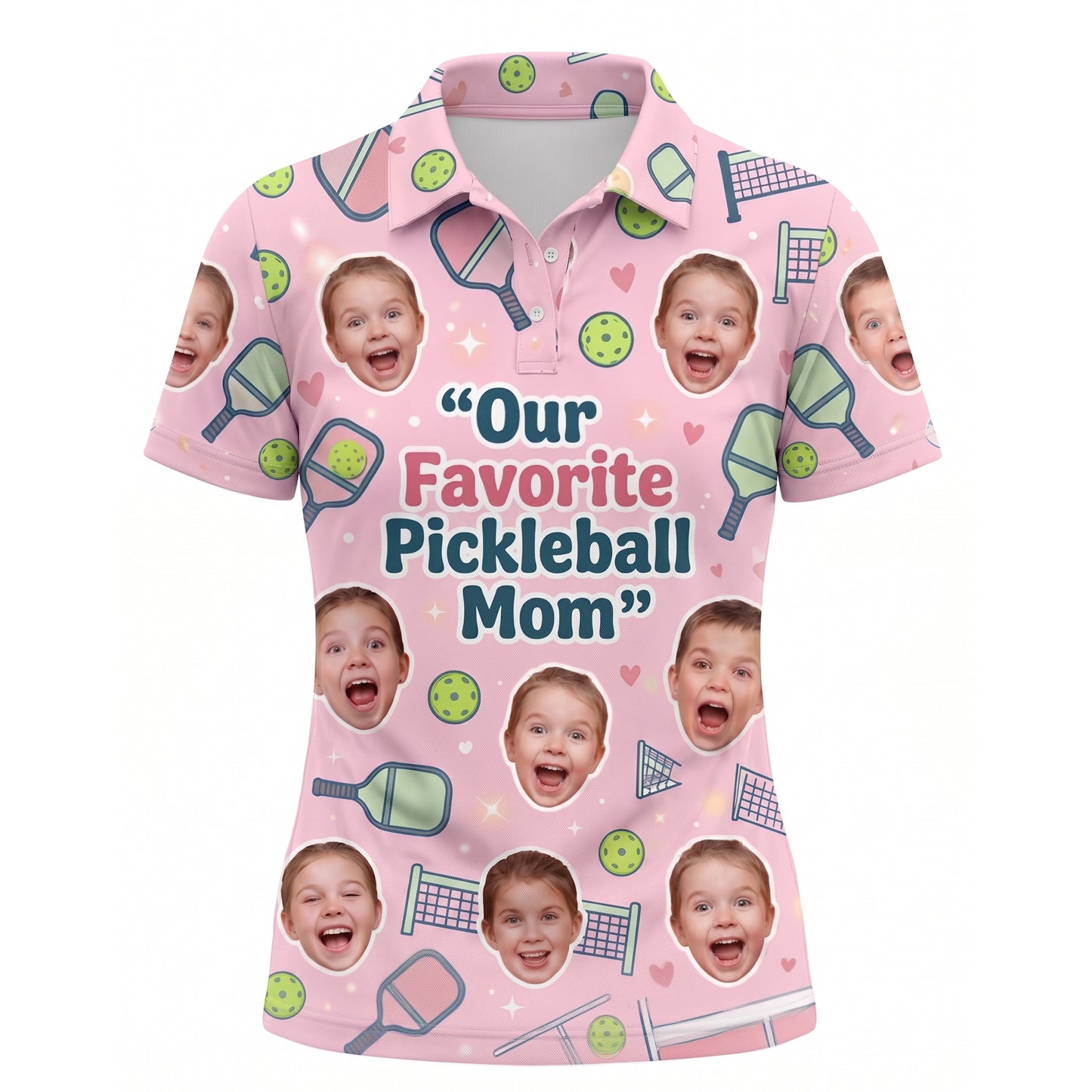 Our Favorite Pickleball Mom Custom Kids Face Polo Pink