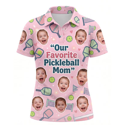 Our Favorite Pickleball Mom Custom Kids Face Polo Pink