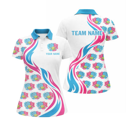 Women s Pickleball Polo Shirt Custom Name Team Shirt Pink Blue Paddle Design Breathable Sports Polo