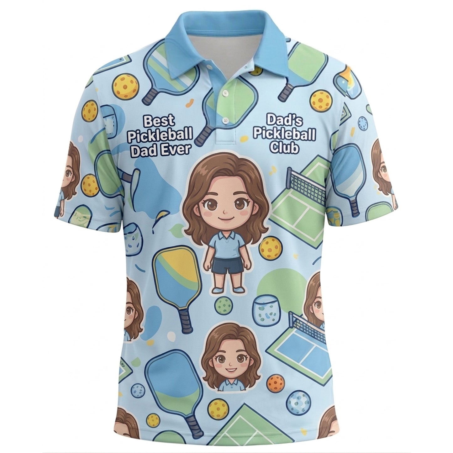 Best Pickleball Dad Ever Cartoon Mens Polo Shirt Blue
