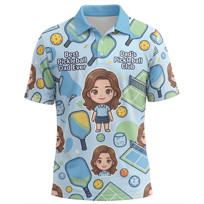 Best Pickleball Dad Ever Cartoon Mens Polo Shirt Blue