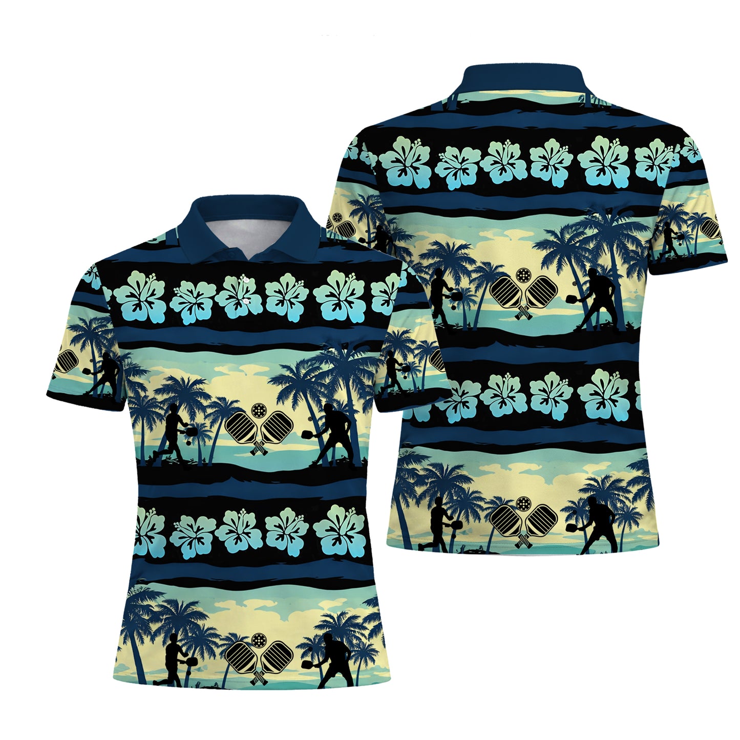 Hawaiian Pickleball Polo Shirt Tropical Beach Palm Tree Hibiscus Breathable Sports Shirt