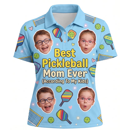 Custom Kids Photo Best Pickleball Mom Polo Light Blue