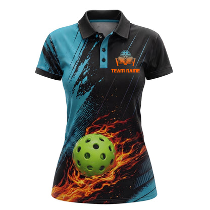 Flaming Pickleball Polo Shirt Custom Team Name
