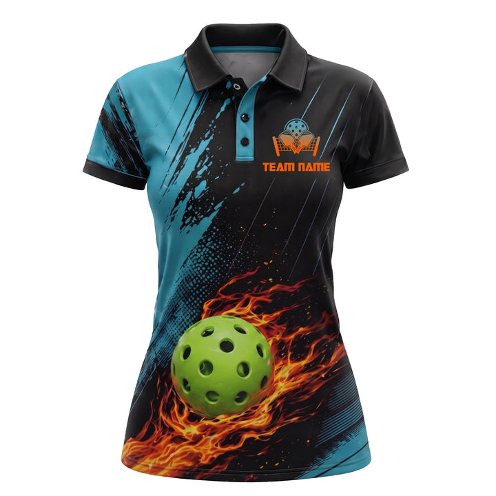 Flaming Pickleball Polo Shirt Custom Team Name