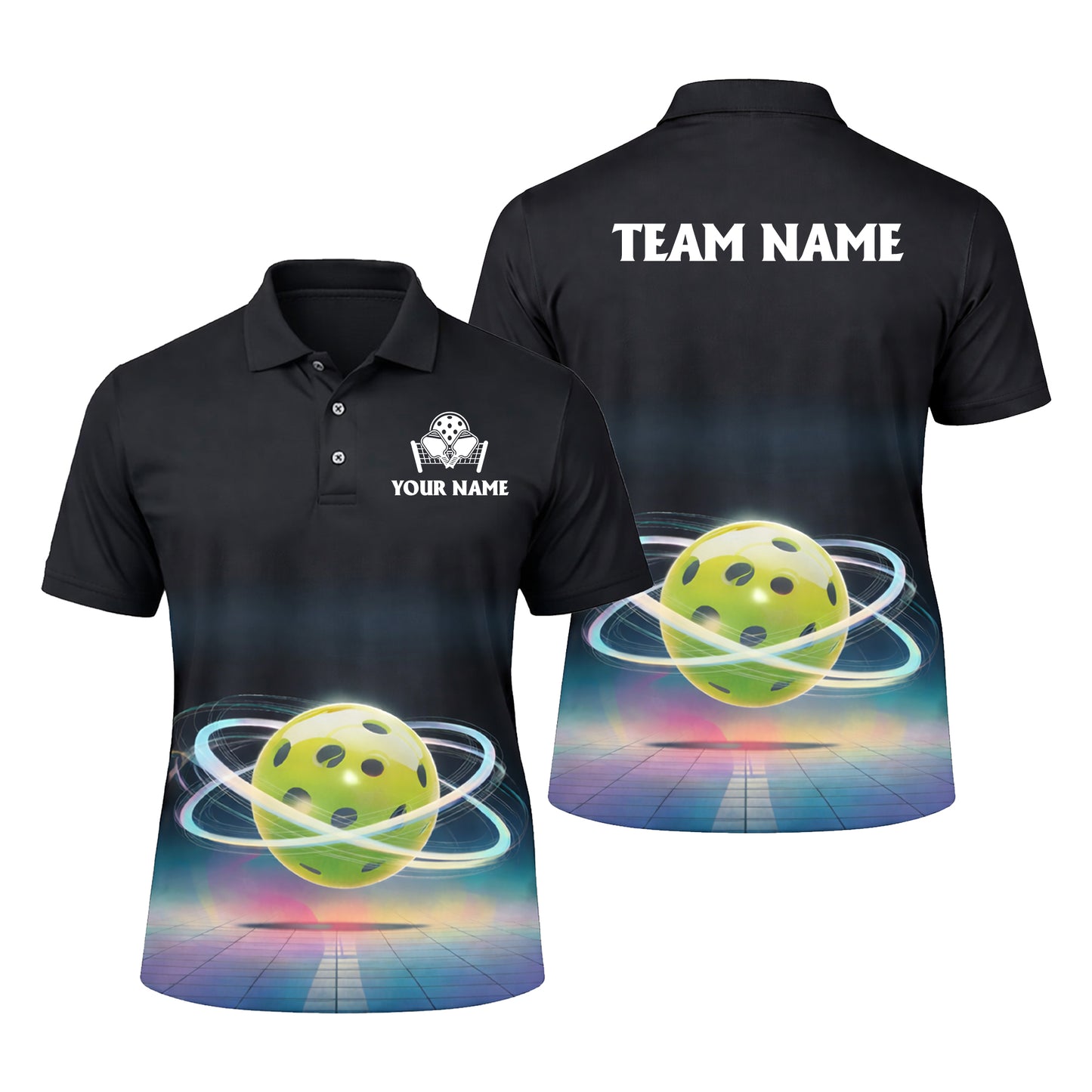 Pickleball Polo Shirt Personalized Team Name Custom Player Performance Shirt Neon Ball Design