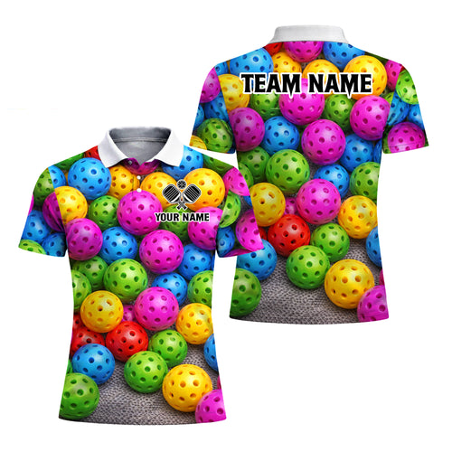 Personalized Pickleball Polo Shirt for Men, Custom Name & Team Colorful Pickleball Balls 3D Print Short Sleeve Golf Polo