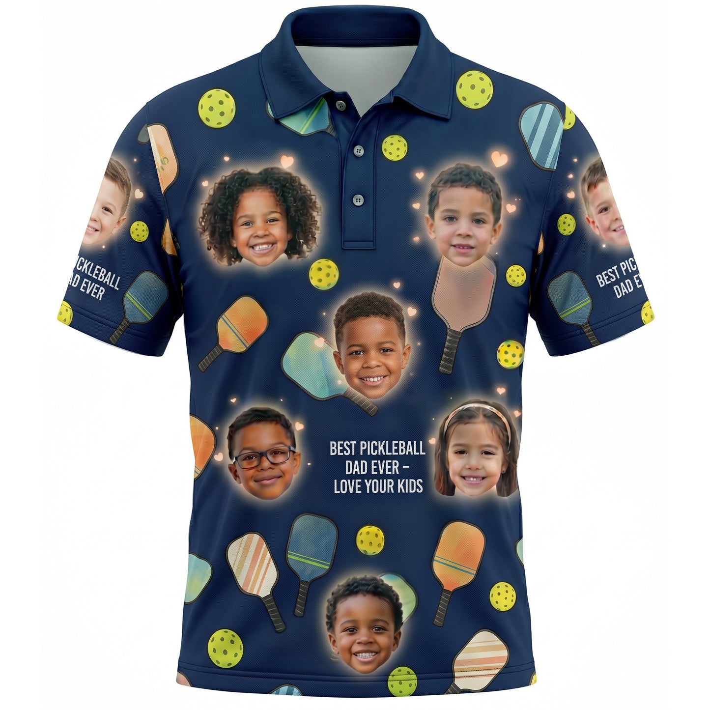 Best Pickleball Dad Ever Custom Kids Face Polo Navy
