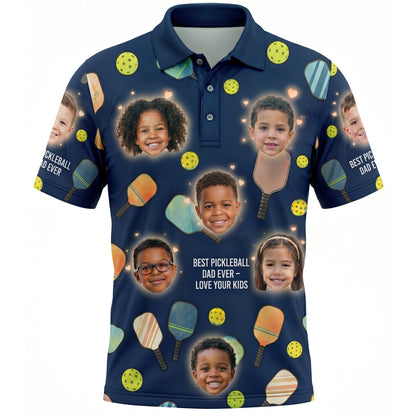Best Pickleball Dad Ever Custom Kids Face Polo Navy