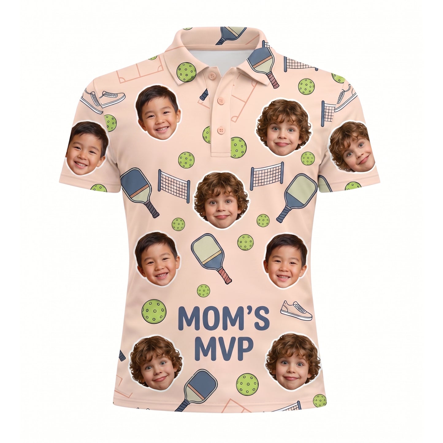 Mom's MVP Pickleball Custom Face Peach Polo Shirt