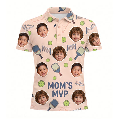 Mom's MVP Pickleball Custom Face Peach Polo Shirt