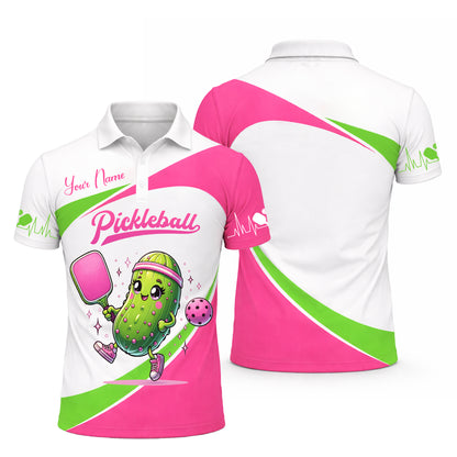 Women Pickleball Polo Shirt Custom Name Cute Pickle Graphic Sport Shirt Breathable Mesh Top