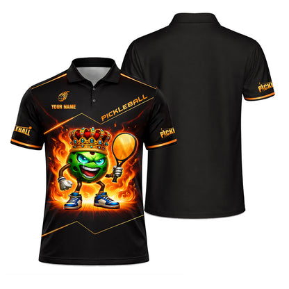 Pickleball Polo Shirt King Ball Fire Graphic Custom Name Breathable Performance Polo