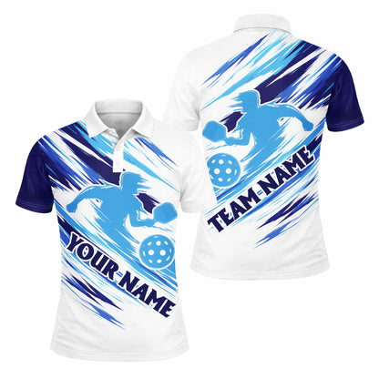 Custom Pickleball Polo Shirt Personalized Team Name Player Name Blue White Sport Shirt