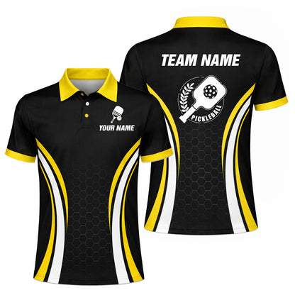 Custom Pickleball Polo Shirt Personalized Name Team Pickleball Jersey Black Yellow Performance Polo