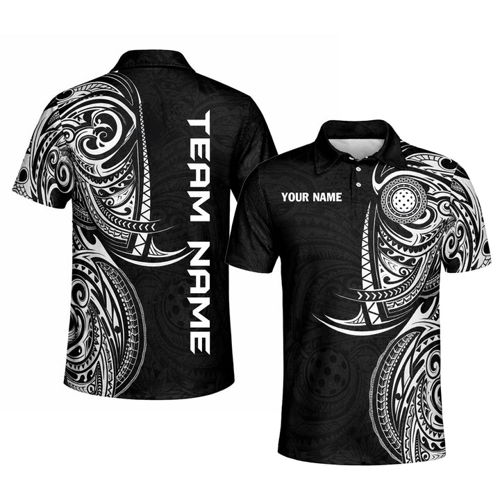 Personalized Pickleball Polo Shirt Tribal Black White Custom Name Team Sport Shirt