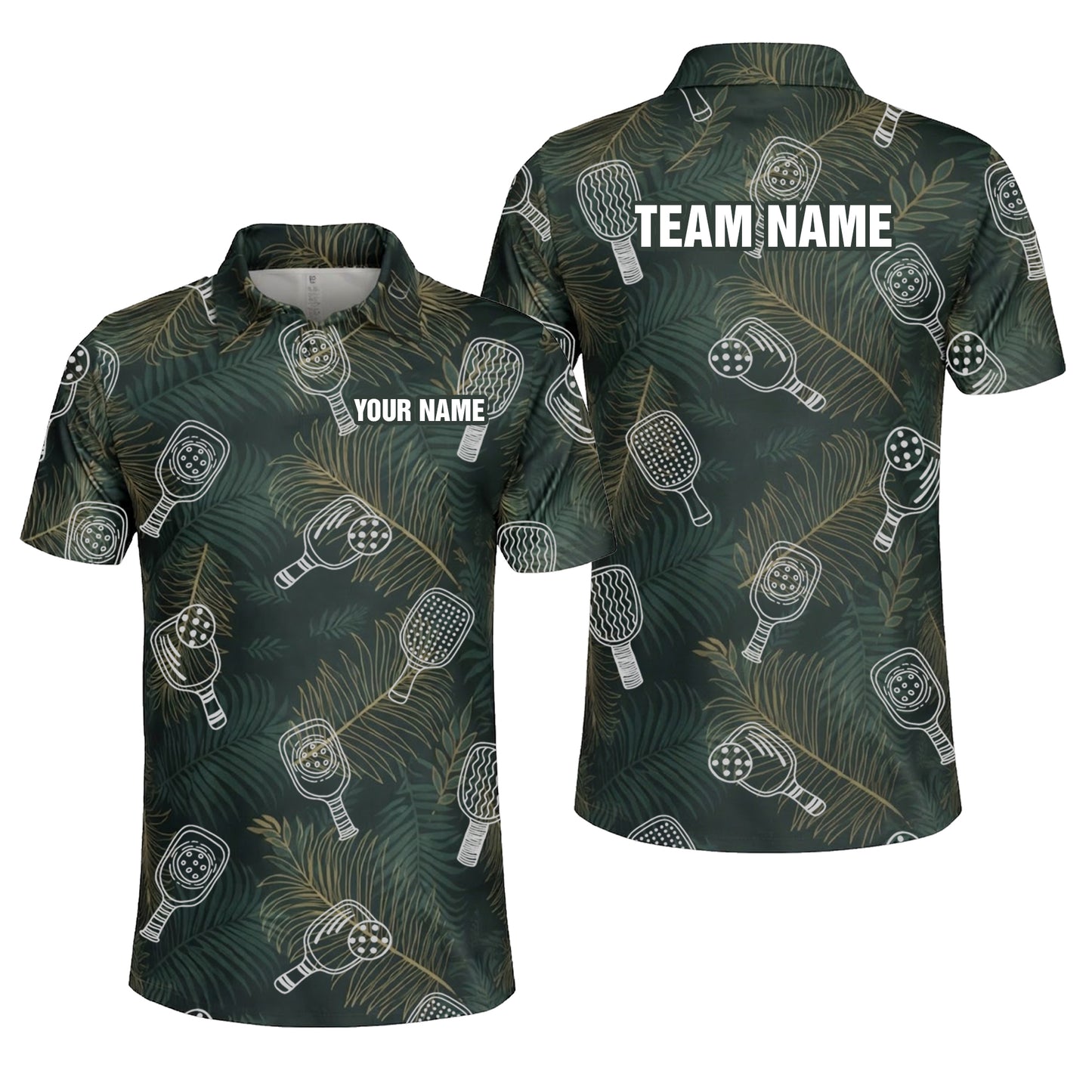 Custom Name Pickleball Polo Shirt Tropical Paddle Pattern All Over Print Performance Shirt