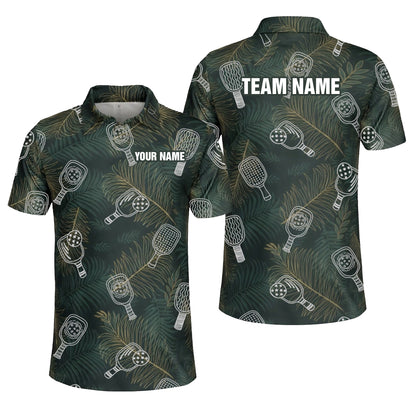 Custom Name Pickleball Polo Shirt Tropical Paddle Pattern All Over Print Performance Shirt