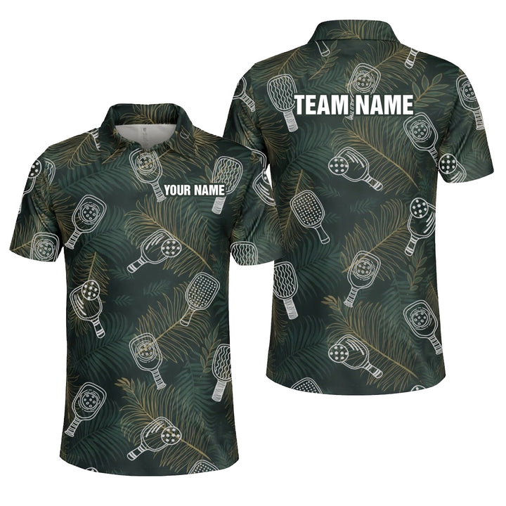 Custom Name Pickleball Polo Shirt Tropical Paddle Pattern All Over Print Performance Shirt