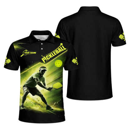 Pickleball Neon Glow Polo Shirt Custom Name Performance Sports Shirt Men Women Athletic Tee
