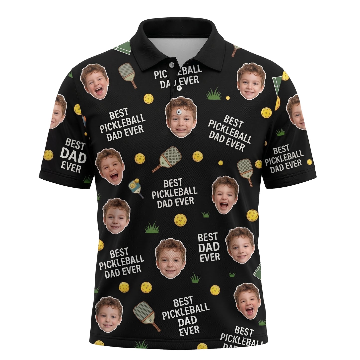 Best Pickleball Dad Ever Custom Kid Face Polo Black