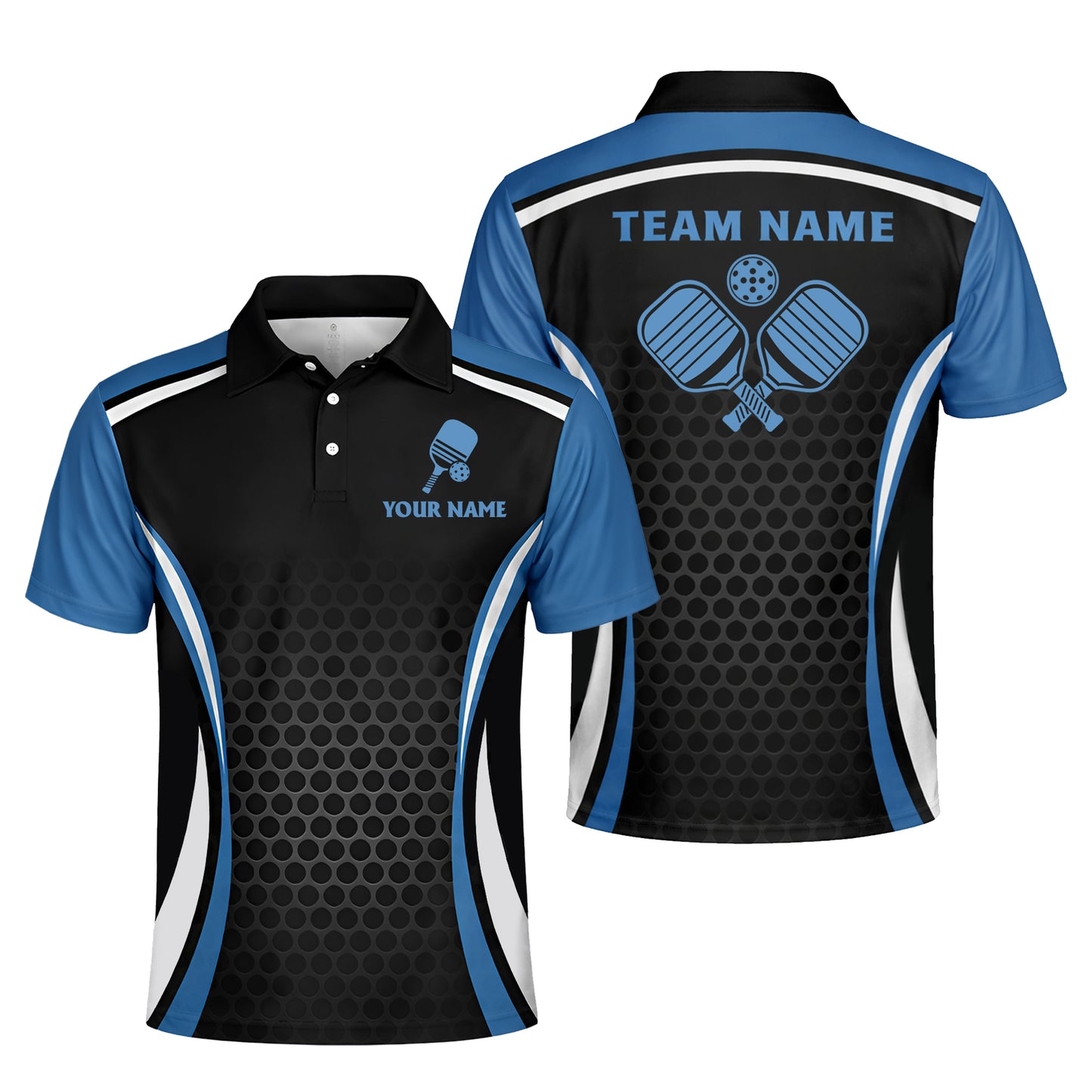 Custom Pickleball Polo Shirt Personalized Team Name Performance Black Blue Shirt Unisex
