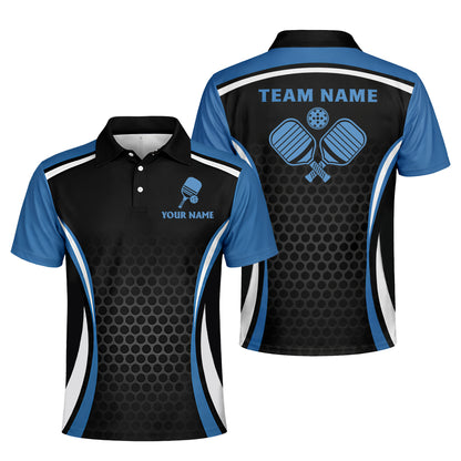 Custom Pickleball Polo Shirt Personalized Team Name Performance Black Blue Shirt Unisex