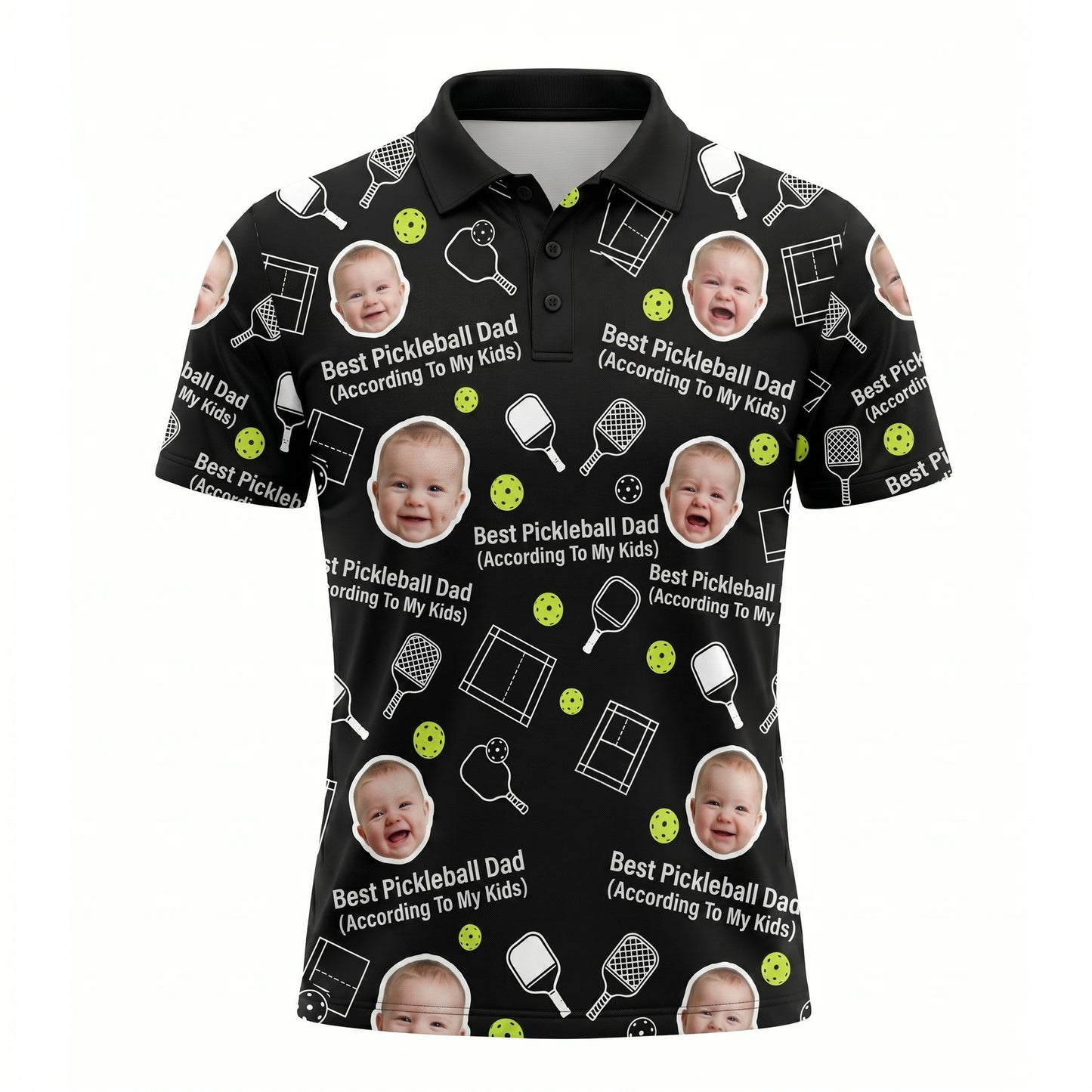 Best Pickleball Dad Custom Kids Photo Polo Black