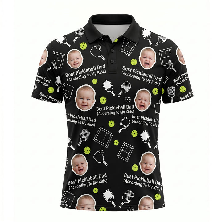 Best Pickleball Dad Custom Kids Photo Polo Black