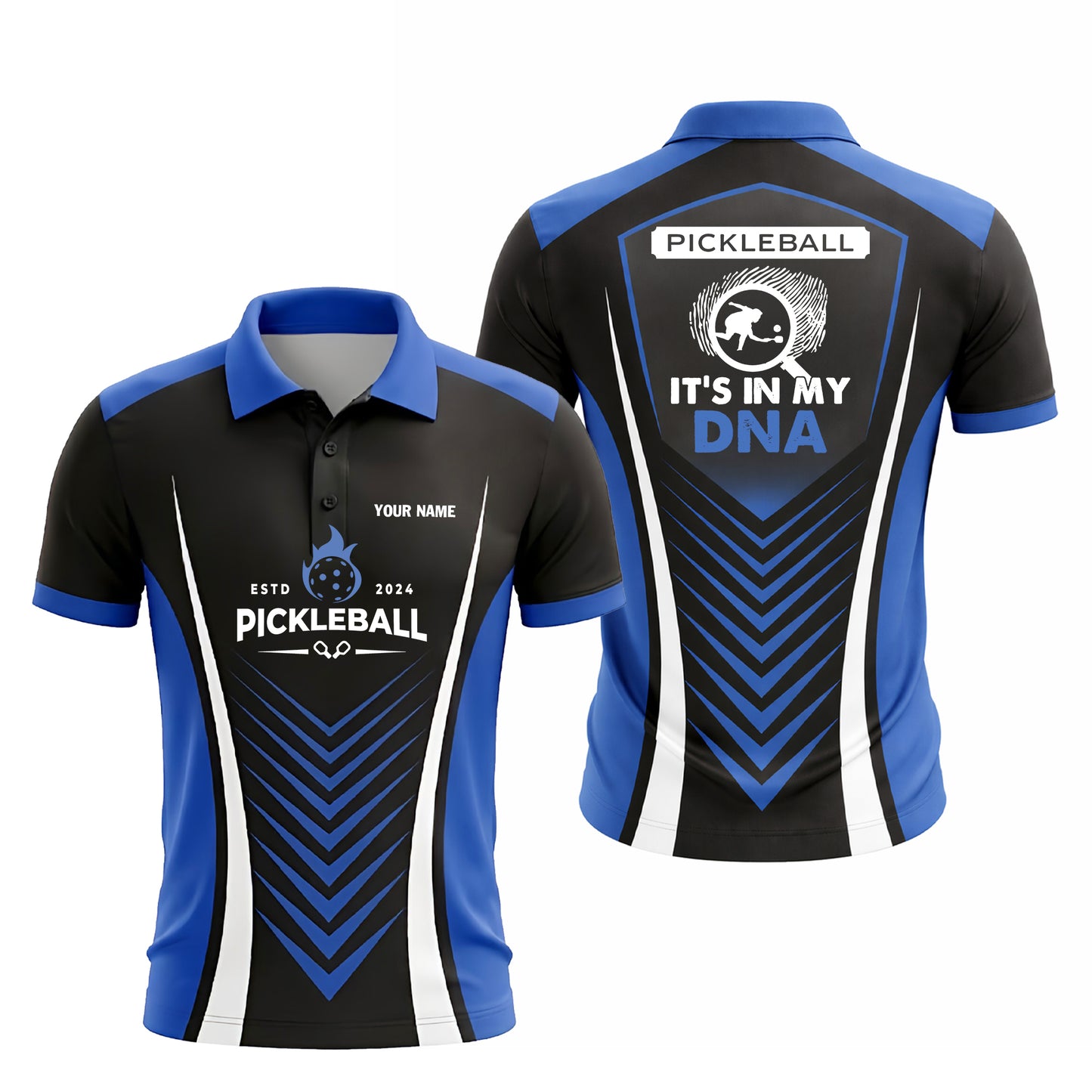 Pickleball Polo Shirt Custom Name It's In My DNA Graphic Performance Sport Shirt Black Blue Unisex