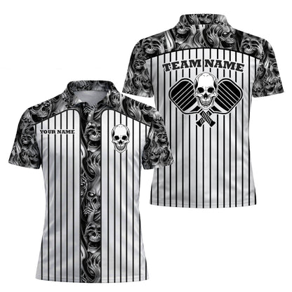 Skull Pickleball Polo Shirt Black White Personalized Name Team Shirt Performance Sports Polo Unisex