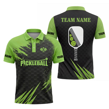Custom Pickleball Polo Shirt Green Black Team Name Personalized Performance Sports Polo