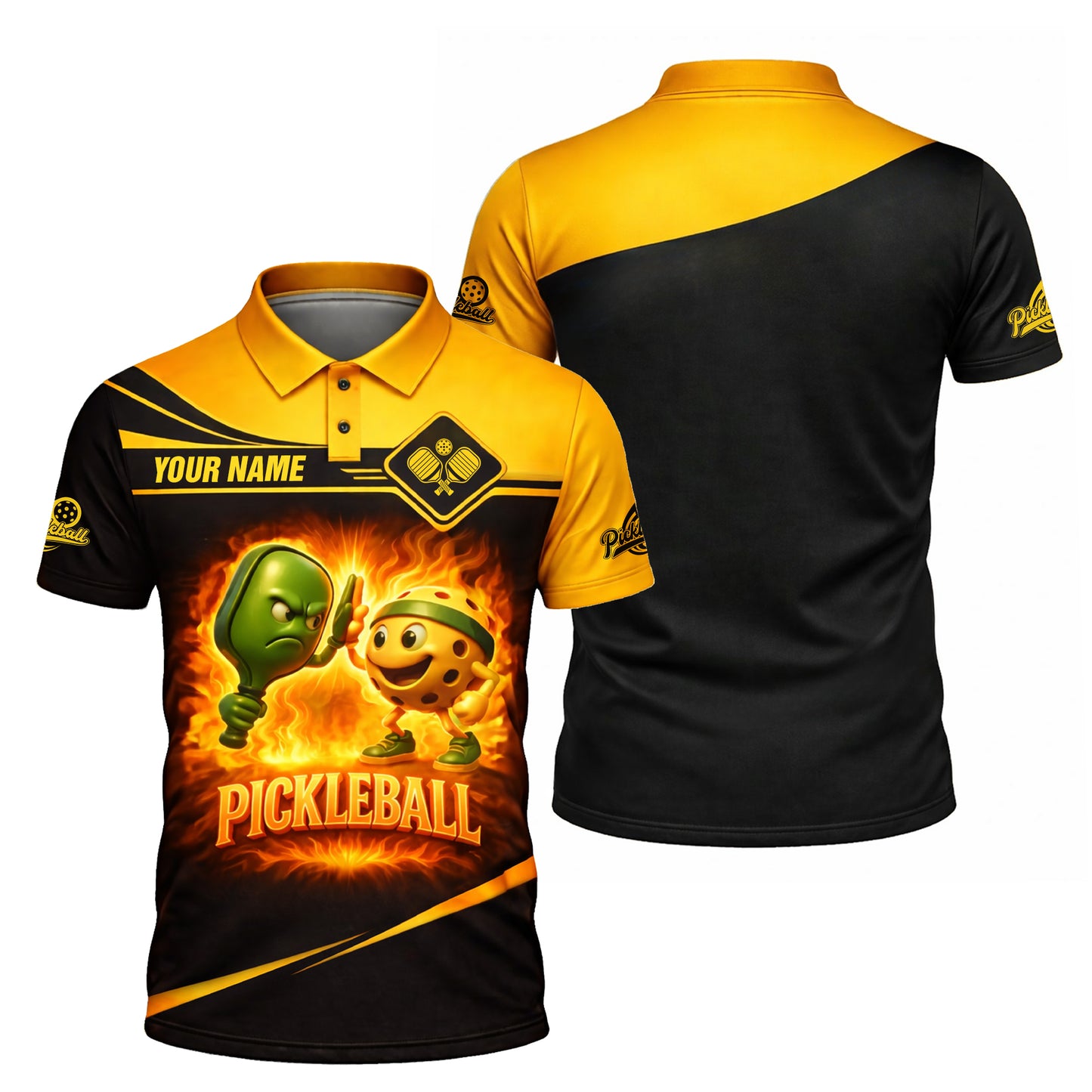 Pickleball Polo Shirt Personalized Funny Paddle vs Ball Fire Design Unisex Performance Shirt