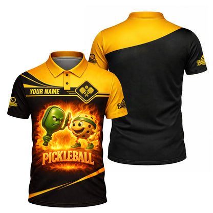 Pickleball Polo Shirt Personalized Funny Paddle vs Ball Fire Design Unisex Performance Shirt