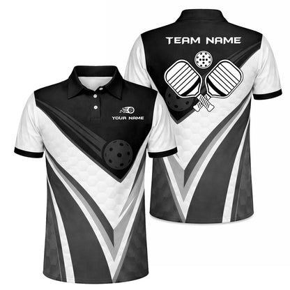Custom Pickleball Polo Shirt Black White Personalized Name Performance Sports Polo for Men Women