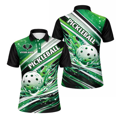 Custom Pickleball Polo Shirt Personalized Name Green Splash Design Performance Sports Shirt